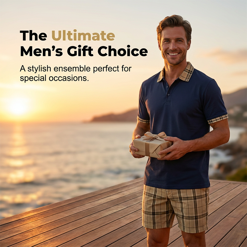 👕 2-teiliges Freizeit-Set für Herren – Poloshirt & gemusterte Shorts, atmungsaktiv, bequem & vielseitig für Sommer, Alltag & Urlaub ☀️