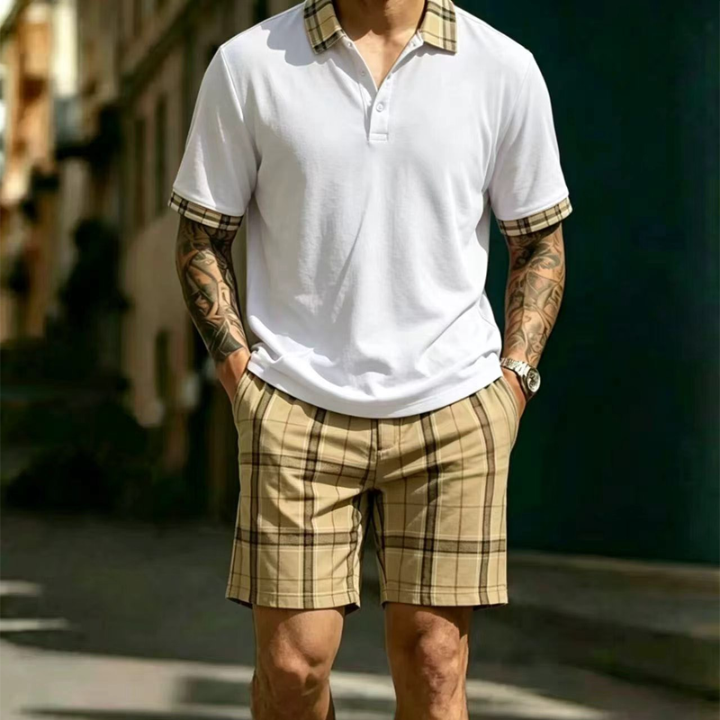 👕 2-teiliges Freizeit-Set für Herren – Poloshirt & gemusterte Shorts, atmungsaktiv, bequem & vielseitig für Sommer, Alltag & Urlaub ☀️