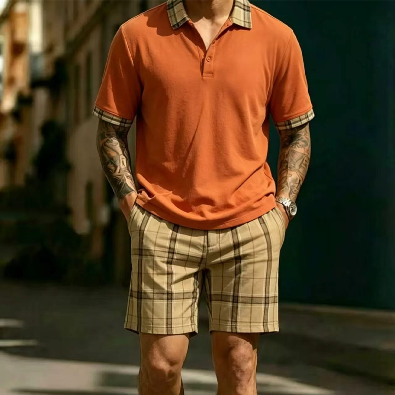 👕 2-teiliges Freizeit-Set für Herren – Poloshirt & gemusterte Shorts, atmungsaktiv, bequem & vielseitig für Sommer, Alltag & Urlaub ☀️