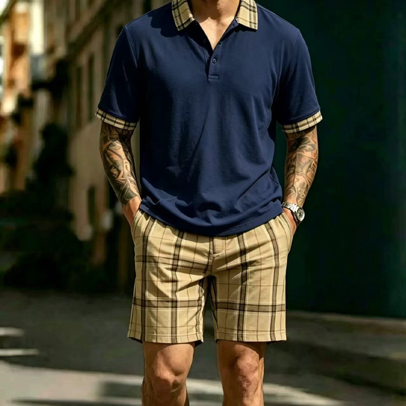 👕 2-teiliges Freizeit-Set für Herren – Poloshirt & gemusterte Shorts, atmungsaktiv, bequem & vielseitig für Sommer, Alltag & Urlaub ☀️