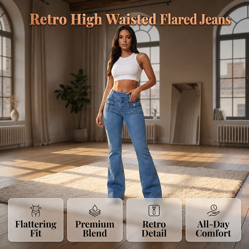 ⏰ 50 % RABATT – Nur für kurze Zeit ✨👖 Damen-High-Waist-Schlagjeans – figurschmeichelnd, bequem & vielseitig für Alltag, Büro & Freizeit