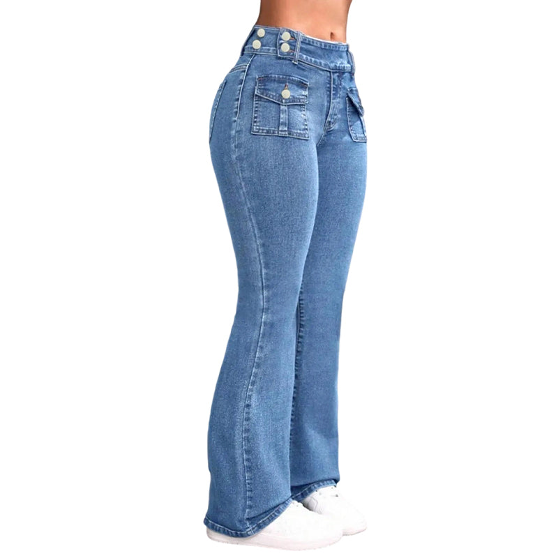 ⏰ 50 % RABATT – Nur für kurze Zeit ✨👖 Damen-High-Waist-Schlagjeans – figurschmeichelnd, bequem & vielseitig für Alltag, Büro & Freizeit