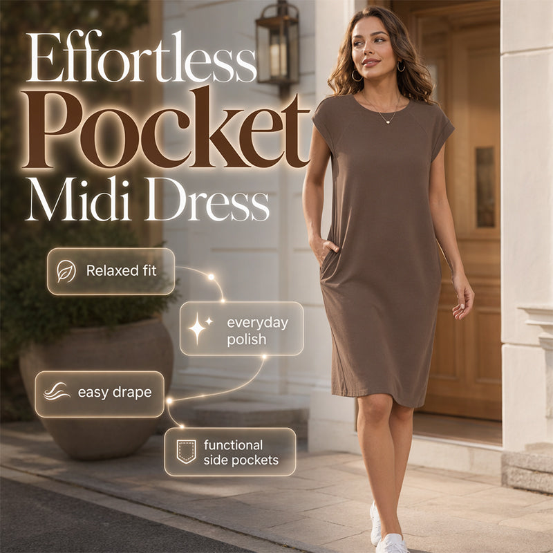 ⏰ 50 % RABATT – Nur für kurze Zeit ✨👗 Damen-Kleid mit Rundhals & kurzen Ärmeln – aus Baumwollmix, bequeme Passform, einfarbig & vielseitig für Alltag, Büro & Freizeit