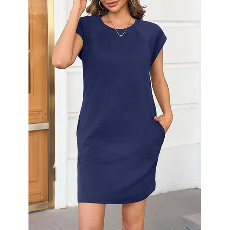 ⏰ 50 % RABATT – Nur für kurze Zeit ✨👗 Damen-Kleid mit Rundhals & kurzen Ärmeln – aus Baumwollmix, bequeme Passform, einfarbig & vielseitig für Alltag, Büro & Freizeit