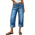 ⏰ 50 % RABATT – Nur für kurze Zeit ✨👖 Figurschmeichelnde Cropped Denim-Jeans mit hoher Taille & weiter Beinweite – 3-facher Knopfverschluss, umgeschlagene Säume & atmungsaktive Qualität