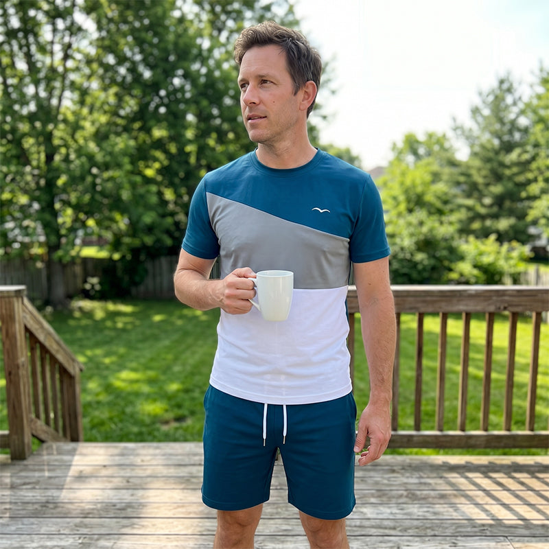 👕 2-teiliges Freizeit-Set für Herren – Color-Block T-Shirt & Shorts, atmungsaktiv, bequem & vielseitig für Alltag, Sport & Reisen 🌿