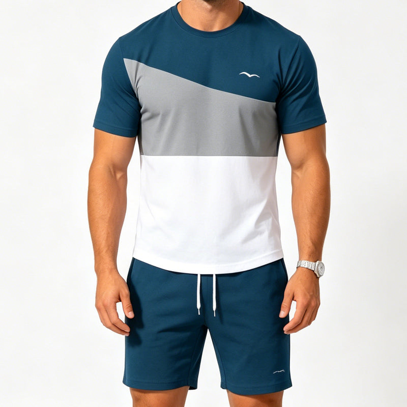 👕 2-teiliges Freizeit-Set für Herren – Color-Block T-Shirt & Shorts, atmungsaktiv, bequem & vielseitig für Alltag, Sport & Reisen 🌿