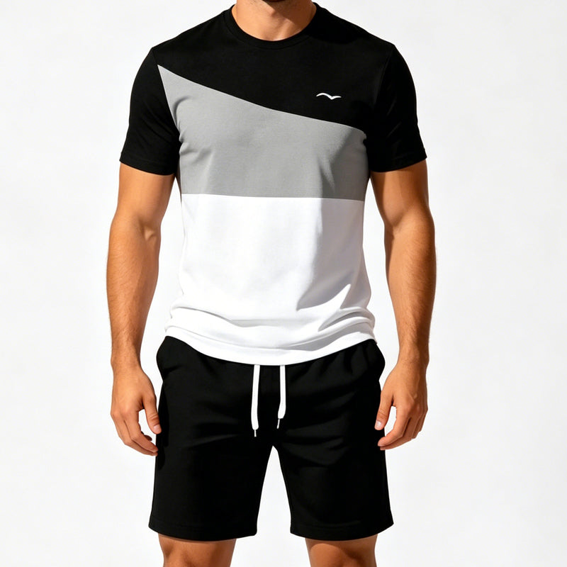 👕 2-teiliges Freizeit-Set für Herren – Color-Block T-Shirt & Shorts, atmungsaktiv, bequem & vielseitig für Alltag, Sport & Reisen 🌿