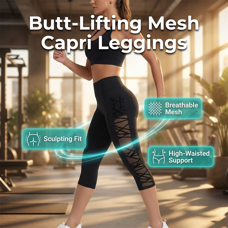 ⏰ 50 % RABATT – Nur für kurze Zeit 🧘‍♀️ Figurbetonte Yogahose mit Netz-Einsätzen – gepolsterte Taille, praktische Tasche & Beinabschluss, ideal für Yoga, Fitness & den aktiven Alltag ✨