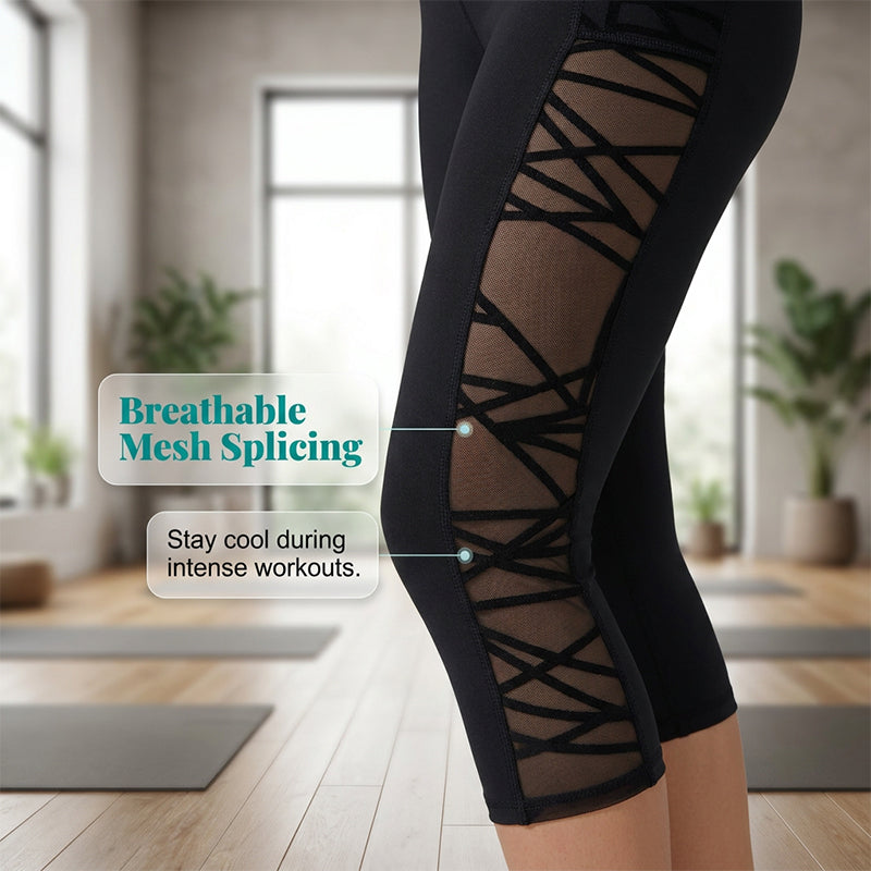 ⏰ 50 % RABATT – Nur für kurze Zeit 🧘‍♀️ Figurbetonte Yogahose mit Netz-Einsätzen – gepolsterte Taille, praktische Tasche & Beinabschluss, ideal für Yoga, Fitness & den aktiven Alltag ✨