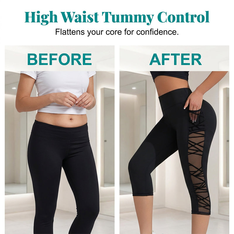 ⏰ 50 % RABATT – Nur für kurze Zeit 🧘‍♀️ Figurbetonte Yogahose mit Netz-Einsätzen – gepolsterte Taille, praktische Tasche & Beinabschluss, ideal für Yoga, Fitness & den aktiven Alltag ✨
