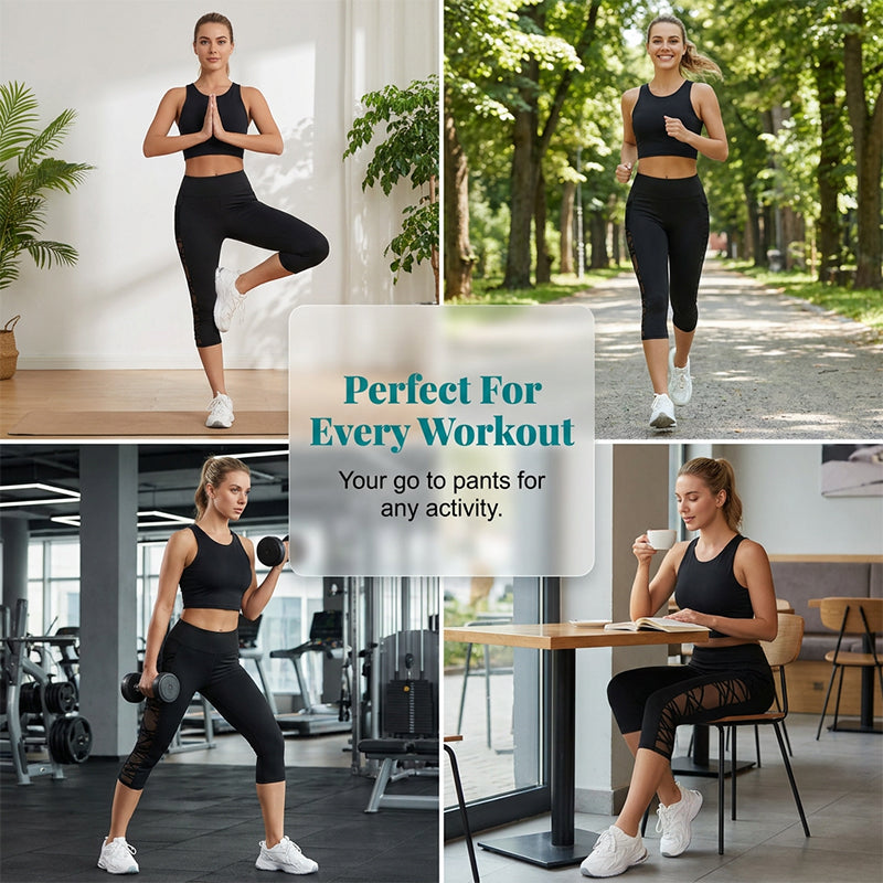 ⏰ 50 % RABATT – Nur für kurze Zeit 🧘‍♀️ Figurbetonte Yogahose mit Netz-Einsätzen – gepolsterte Taille, praktische Tasche & Beinabschluss, ideal für Yoga, Fitness & den aktiven Alltag ✨