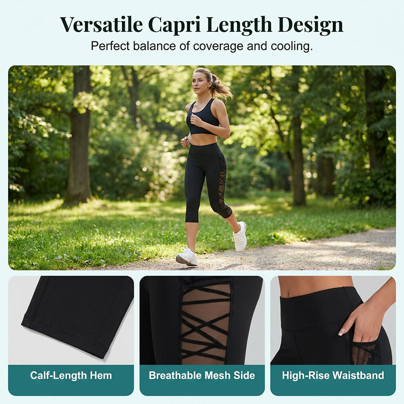 ⏰ 50 % RABATT – Nur für kurze Zeit 🧘‍♀️ Figurbetonte Yogahose mit Netz-Einsätzen – gepolsterte Taille, praktische Tasche & Beinabschluss, ideal für Yoga, Fitness & den aktiven Alltag ✨