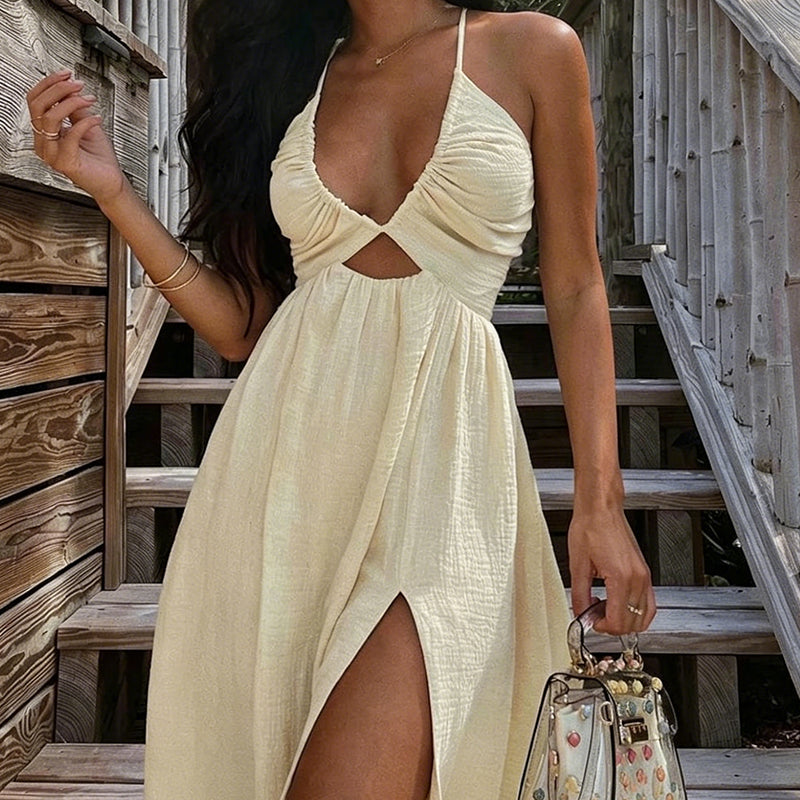👗🔥 50% RABATT! Damen Sommer Sexy V-Ausschnitt Maxi-Kleid – Figurbetont, elegant & perfekt für Abend, Party & besondere Anlässe ✨