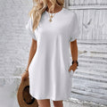 👗 Damen-Tunika-Kleid mit Rundhals – einfarbig, lockere Passform mit praktischen Taschen, vielseitig & bequem für Alltag, Freizeit & Reisen 🌿