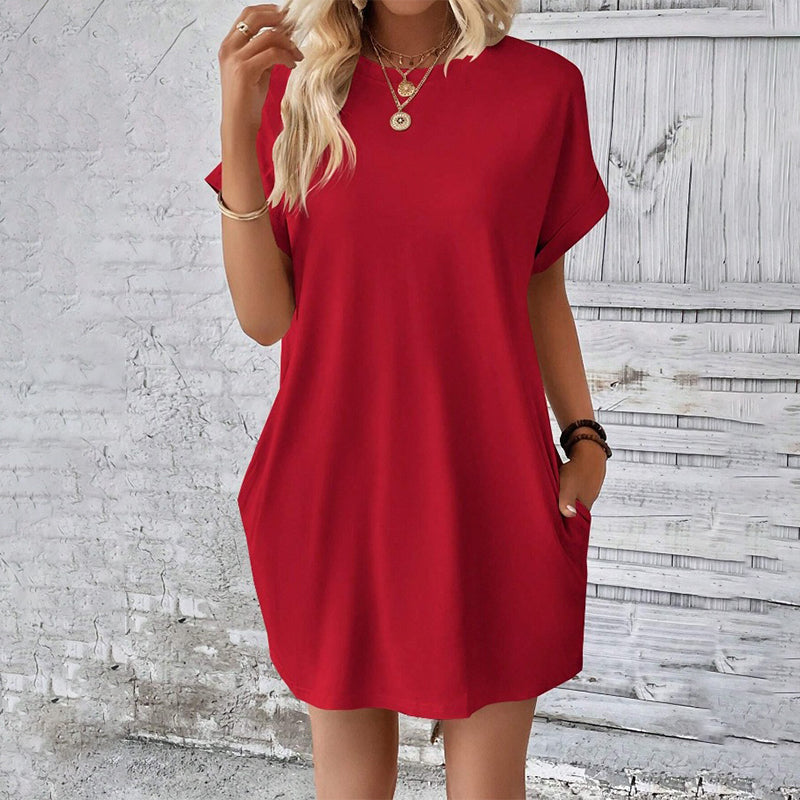 👗 Damen-Tunika-Kleid mit Rundhals – einfarbig, lockere Passform mit praktischen Taschen, vielseitig & bequem für Alltag, Freizeit & Reisen 🌿