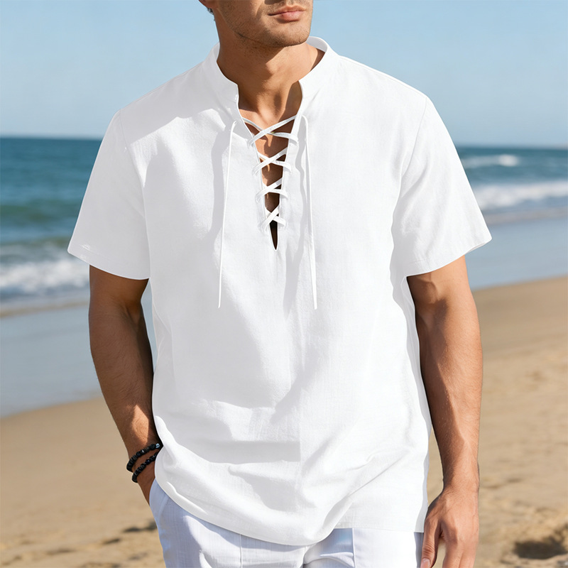 👔 Herren-Freizeithemd mit Schnürkordel – kurzärmelig, atmungsaktiv & vielseitig für Alltag, Reisen & warme Tage ☀️
