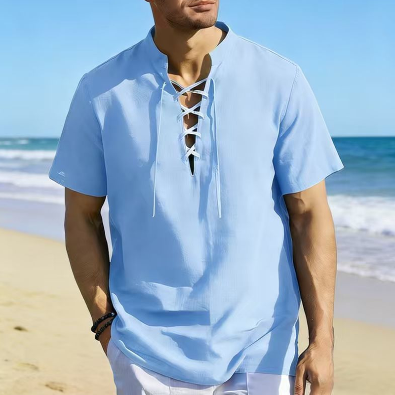 👔 Herren-Freizeithemd mit Schnürkordel – kurzärmelig, atmungsaktiv & vielseitig für Alltag, Reisen & warme Tage ☀️