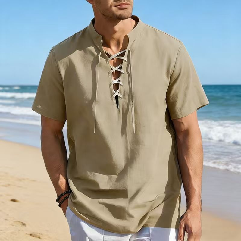 👔 Herren-Freizeithemd mit Schnürkordel – kurzärmelig, atmungsaktiv & vielseitig für Alltag, Reisen & warme Tage ☀️
