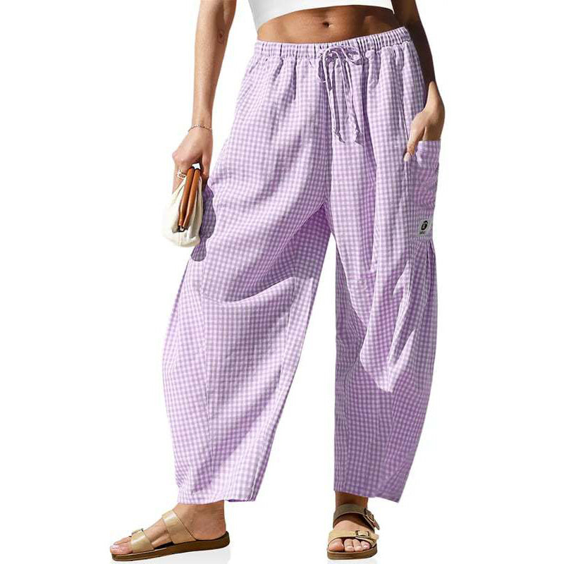 👖 Leichte Leinen-Cargohose – kariertes Muster, 7/8-Länge, weiter Schnitt & praktische Taschen, für Sommer und entspannte Tage 🌿
