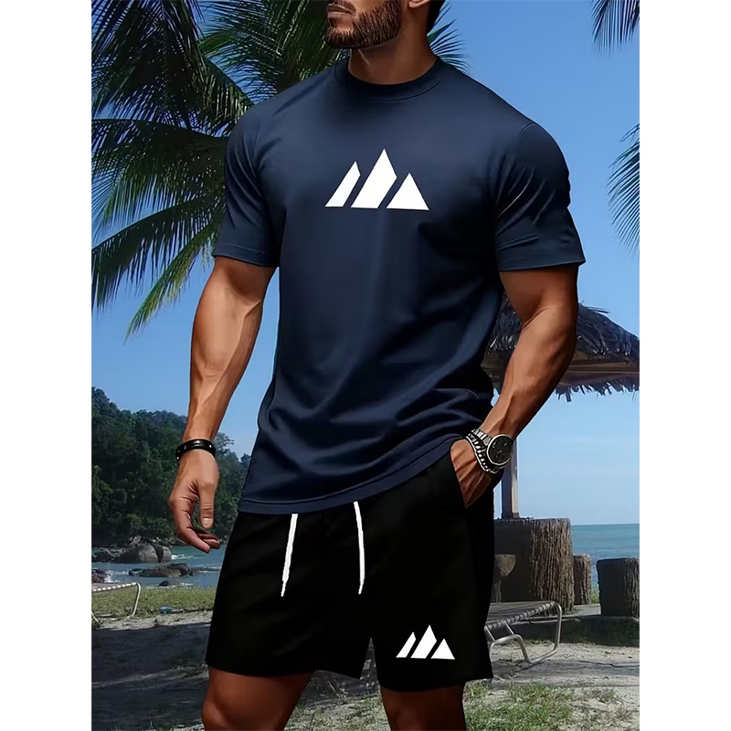Herren Kurzarm-T-Shirt & Shorts-Set mit Kordelzug