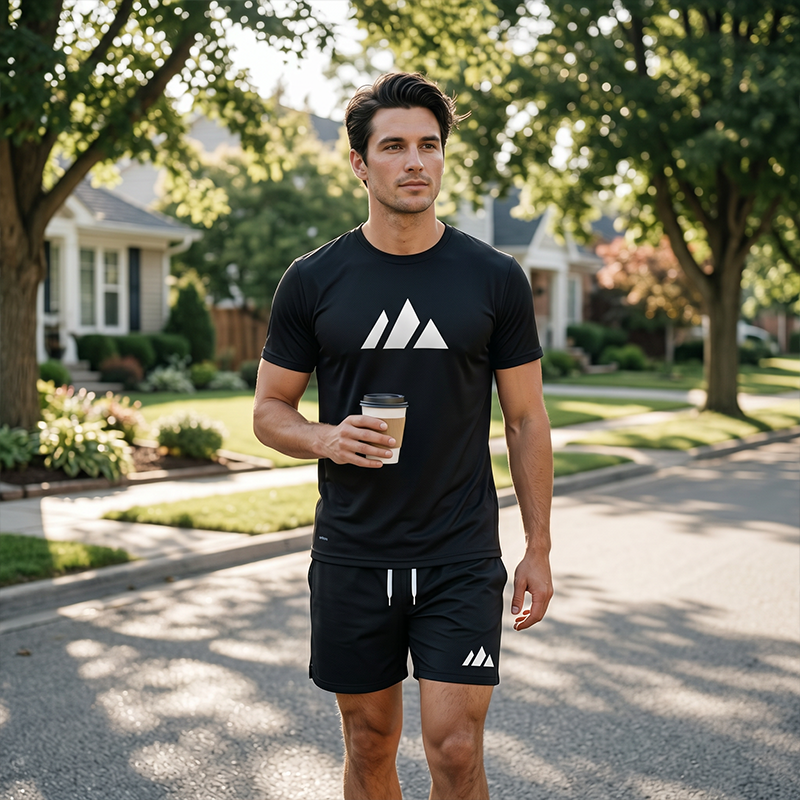 Herren Kurzarm-T-Shirt & Shorts-Set mit Kordelzug