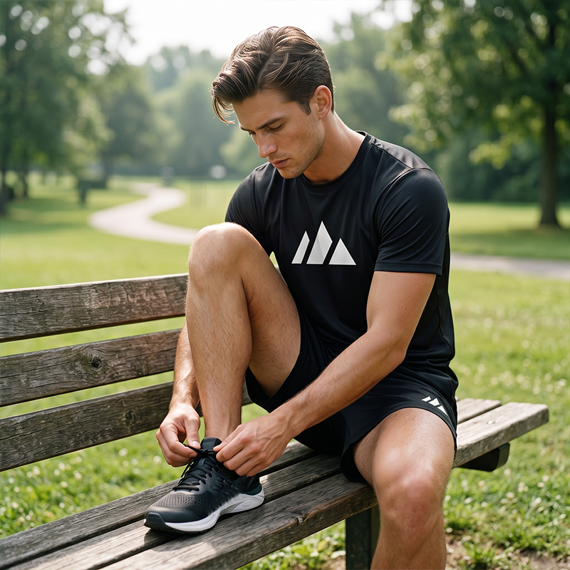 Herren Kurzarm-T-Shirt & Shorts-Set mit Kordelzug