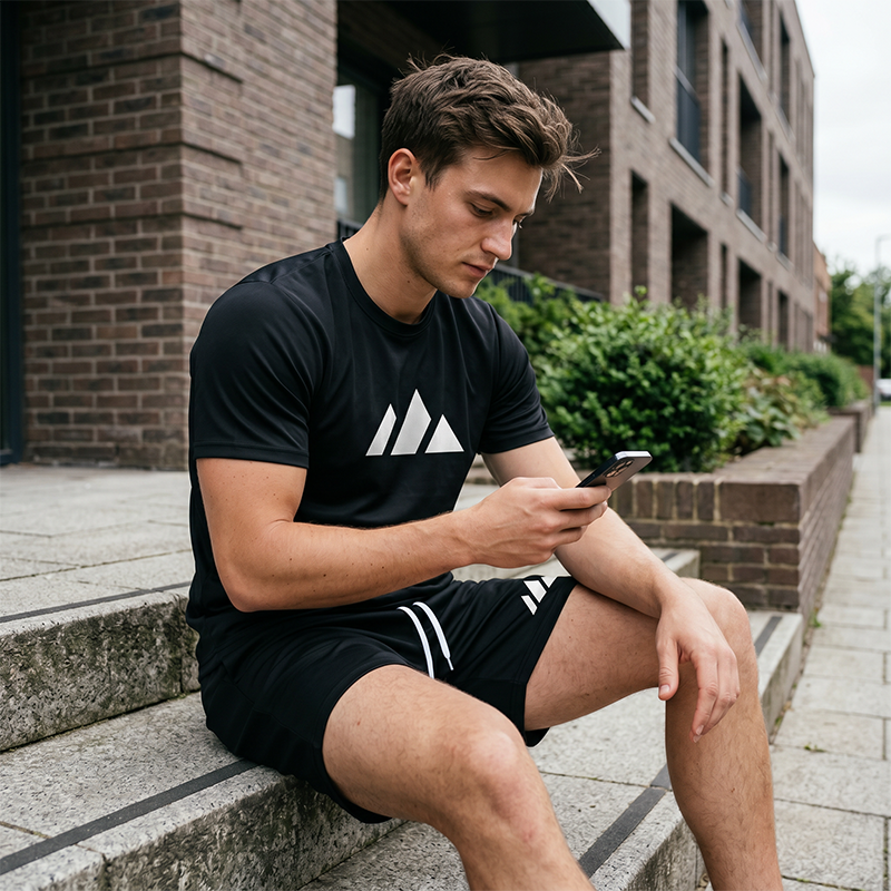 Herren Kurzarm-T-Shirt & Shorts-Set mit Kordelzug