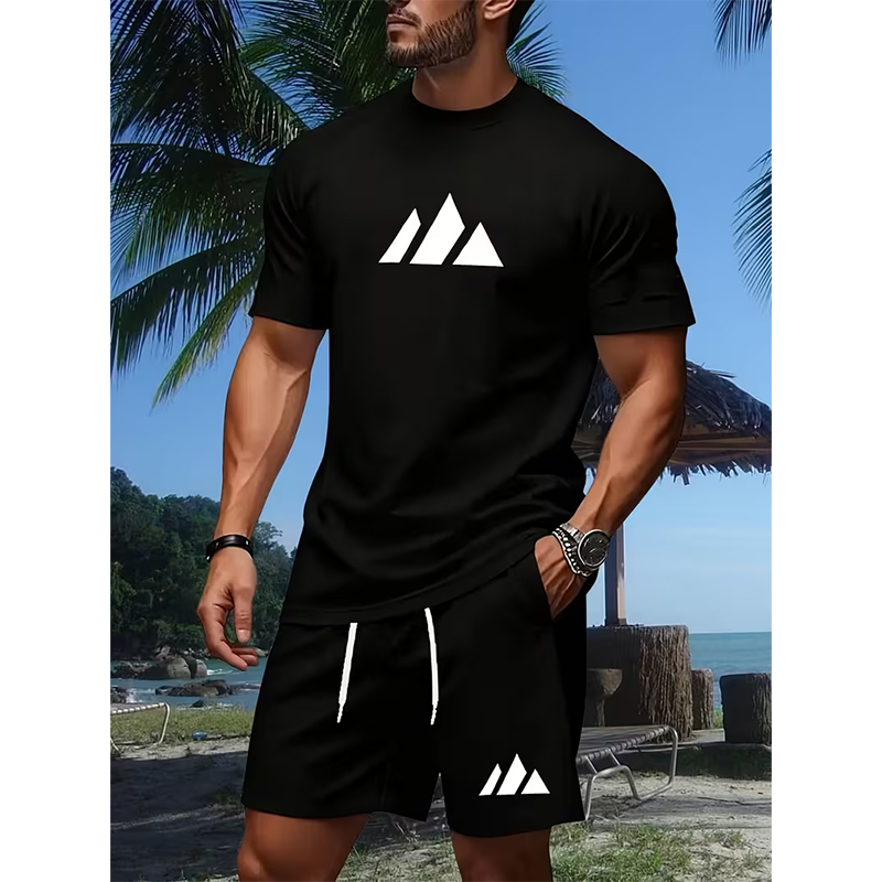 Herren Kurzarm-T-Shirt & Shorts-Set mit Kordelzug