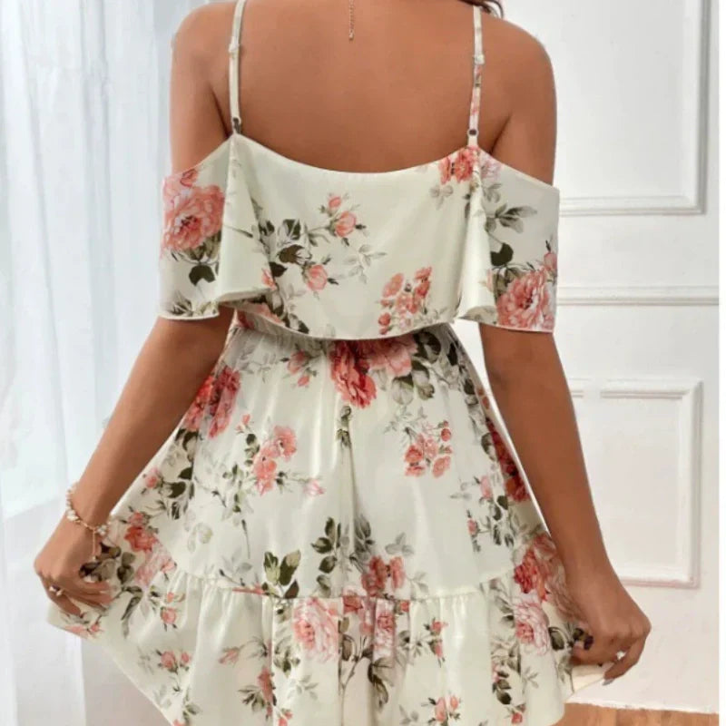👗🌸 50 % RABATT! Damen Boho Blumenprint Cold-Shoulder-Kleid – Leicht, fließend & perfekt für Sommer, Strand & Gartenparty ✨
