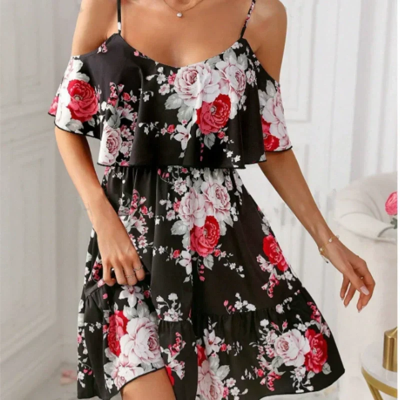 👗🌸 50 % RABATT! Damen Boho Blumenprint Cold-Shoulder-Kleid – Leicht, fließend & perfekt für Sommer, Strand & Gartenparty ✨