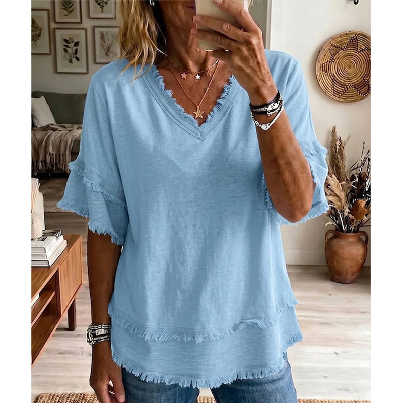 ⏰ 50 % RABATT – Nur für kurze Zeit ✨Lässiges Kurzarm-Top mit V-Ausschnitt für Damen