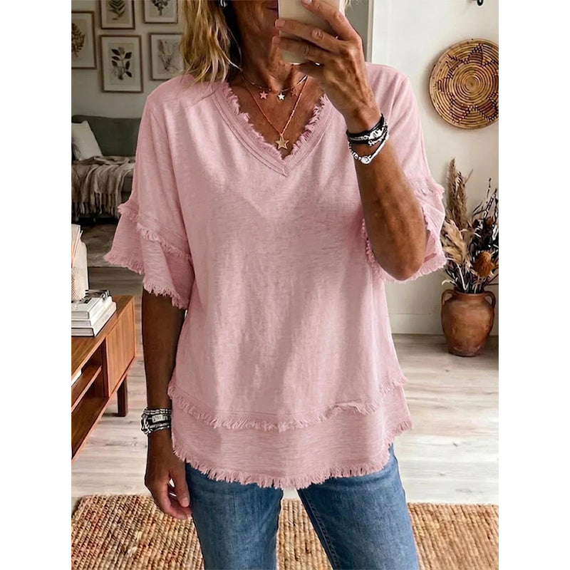 ⏰ 50 % RABATT – Nur für kurze Zeit ✨Lässiges Kurzarm-Top mit V-Ausschnitt für Damen