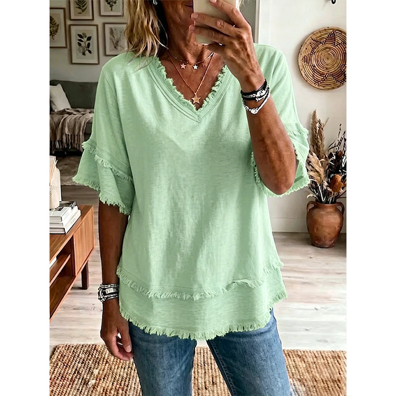 ⏰ 50 % RABATT – Nur für kurze Zeit ✨Lässiges Kurzarm-Top mit V-Ausschnitt für Damen