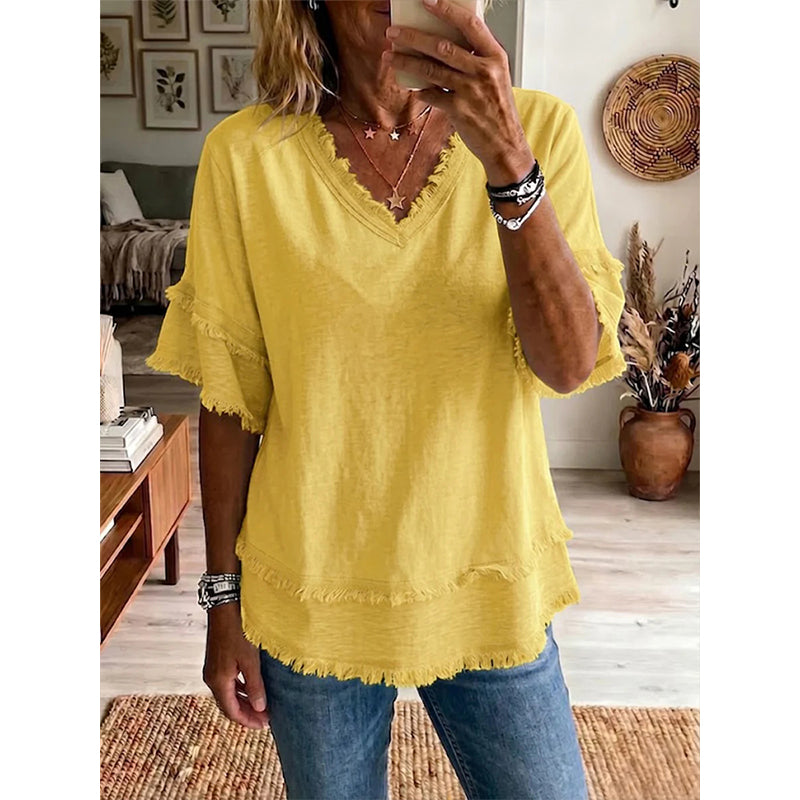 ⏰ 50 % RABATT – Nur für kurze Zeit ✨Lässiges Kurzarm-Top mit V-Ausschnitt für Damen