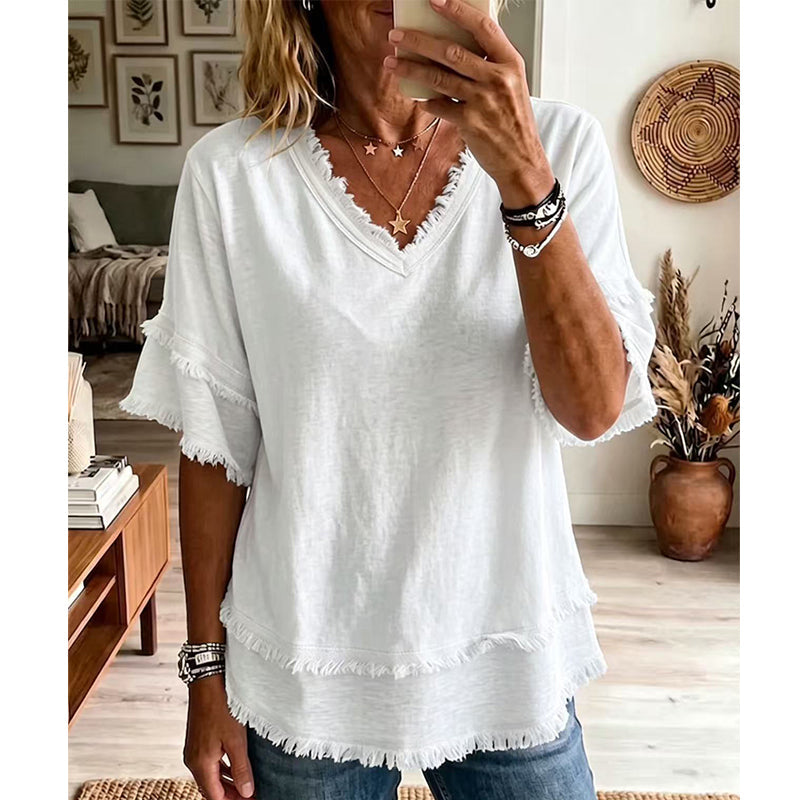 ⏰ 50 % RABATT – Nur für kurze Zeit ✨Lässiges Kurzarm-Top mit V-Ausschnitt für Damen