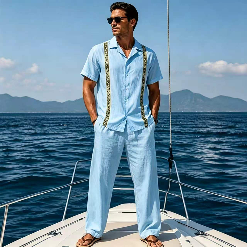 🌴 Hemd mit dezenten goldenen Knöpfen – kombiniert mit langen Hose, weicher Stoff & vielseitig kombinierbar, ideal für einen stilvollen Auftritt im Urlaub oder Alltag ✨