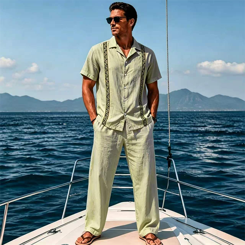🌴 Hemd mit dezenten goldenen Knöpfen – kombiniert mit langen Hose, weicher Stoff & vielseitig kombinierbar, ideal für einen stilvollen Auftritt im Urlaub oder Alltag ✨