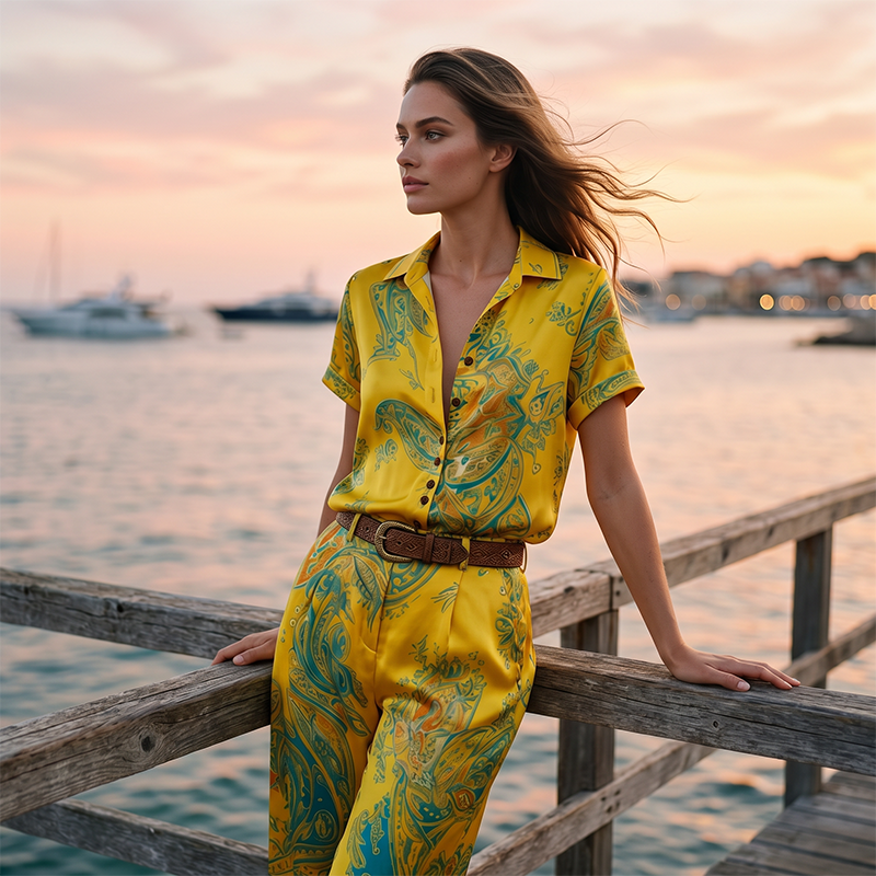 👚 2-teiliges Freizeit-Set für Damen – bedrucktes Hemd mit Kragen & gerade geschnittene Hose mit Taschen, luftig & vielseitig kombinierbar 🌴