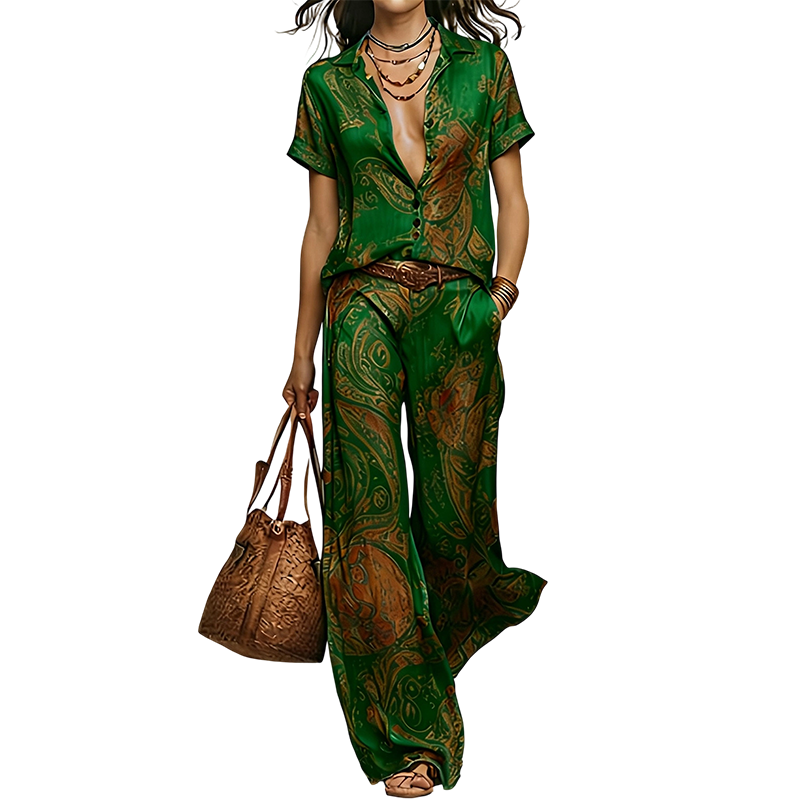 👚 2-teiliges Freizeit-Set für Damen – bedrucktes Hemd mit Kragen & gerade geschnittene Hose mit Taschen, luftig & vielseitig kombinierbar 🌴