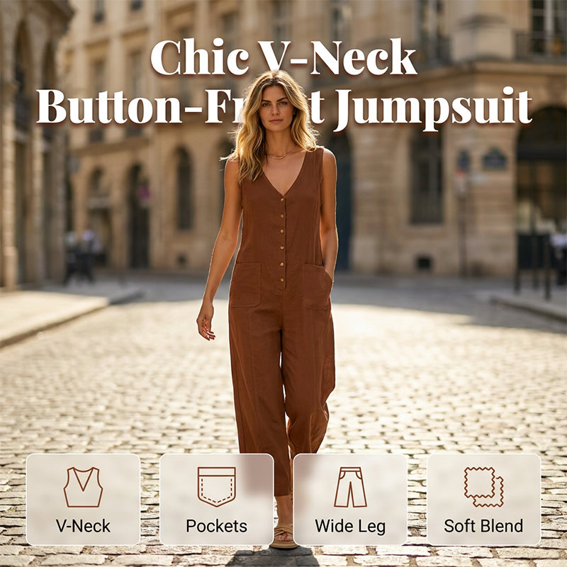 ⏰ 50 % RABATT – Nur für kurze Zeit ✨👗 Leichter Leinen-Overall für Damen – ärmellos, mit Knopfleiste, weite Passform, praktische Taschen & vielseitig für den Sommer ☀️