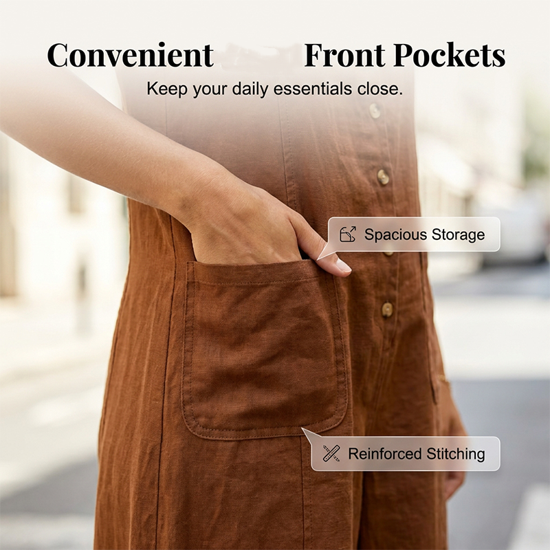 ⏰ 50 % RABATT – Nur für kurze Zeit ✨👗 Leichter Leinen-Overall für Damen – ärmellos, mit Knopfleiste, weite Passform, praktische Taschen & vielseitig für den Sommer ☀️