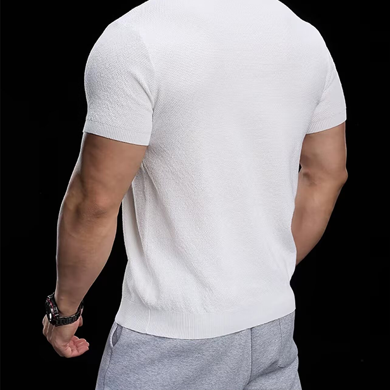 👕 50% RABATT! ✨ Atmungsaktives V-Ausschnitt Strick-T-Shirt – Strukturiert & sportlicher Schnitt – Perfekt für Gym, Streetstyle oder den Alltag – bequem & vielseitig 🏋️🔥