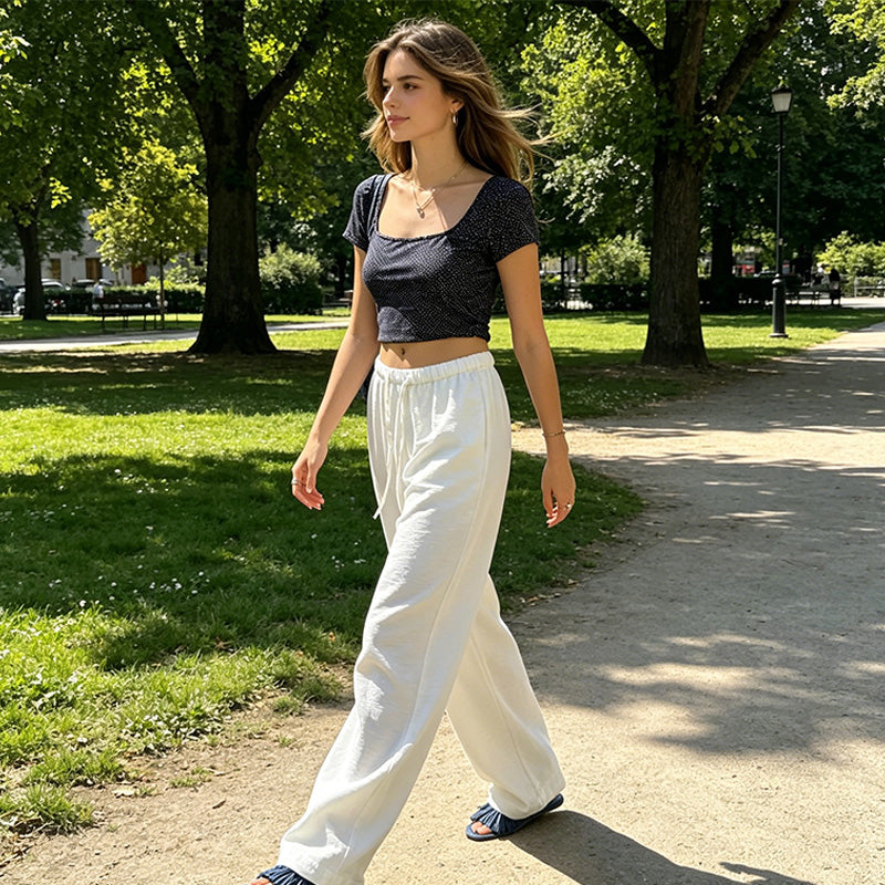 ⏰ 50 % RABATT – Nur für kurze Zeit ✨👖 Leichte Leinen-Hose – weite Passform, entspannter Schnitt, mit Bindegürtel & in dezenten Unifarben 🌿