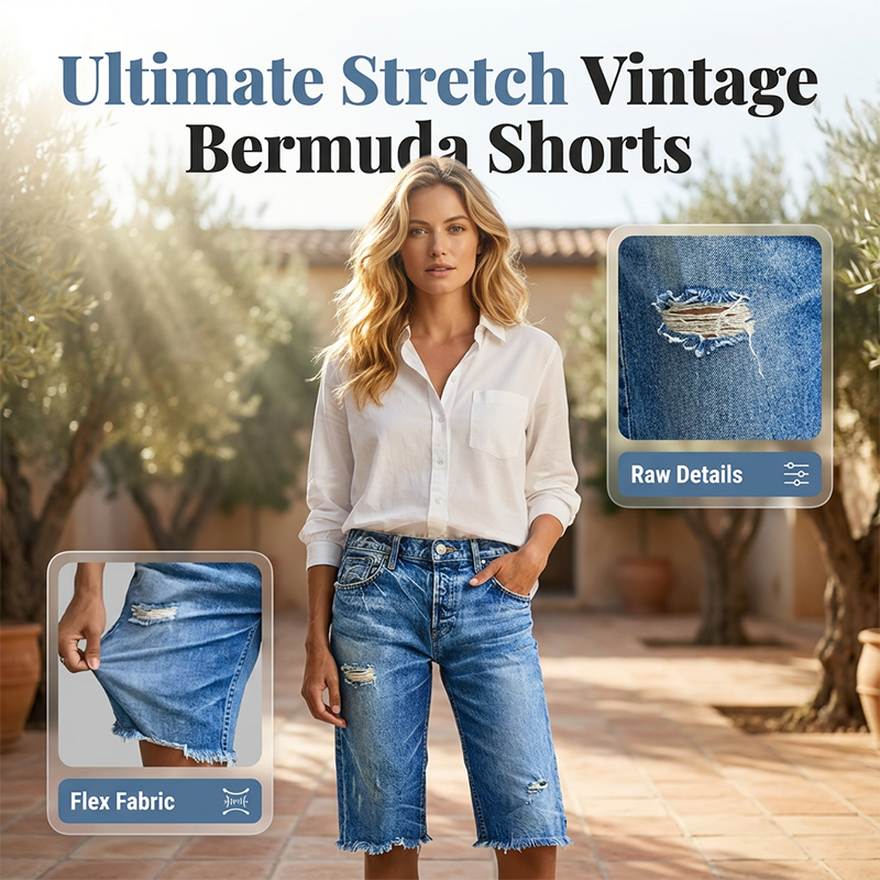 ⏰ 50 % RABATT – Nur für kurze Zeit ✨👖Stilvolle Denim-Shorts mit Used-Effekt – leichte Destroy-Details, bequeme Passform & vielseitig kombinierbar ✨
