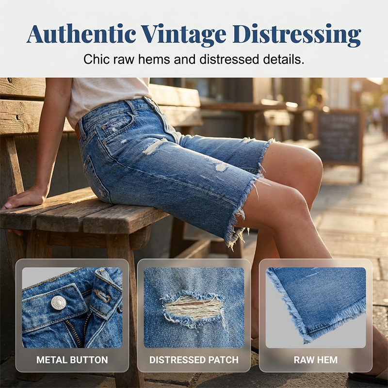 ⏰ 50 % RABATT – Nur für kurze Zeit ✨👖Stilvolle Denim-Shorts mit Used-Effekt – leichte Destroy-Details, bequeme Passform & vielseitig kombinierbar ✨
