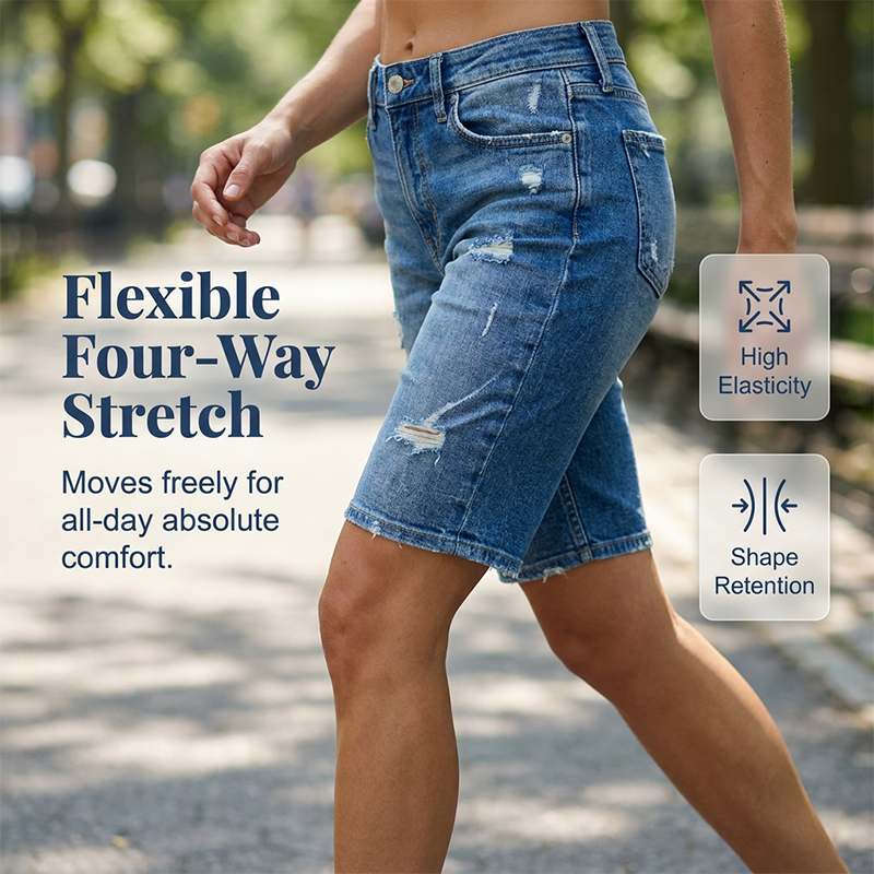 ⏰ 50 % RABATT – Nur für kurze Zeit ✨👖Stilvolle Denim-Shorts mit Used-Effekt – leichte Destroy-Details, bequeme Passform & vielseitig kombinierbar ✨