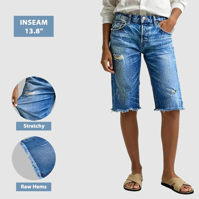 ⏰ 50 % RABATT – Nur für kurze Zeit ✨👖Stilvolle Denim-Shorts mit Used-Effekt – leichte Destroy-Details, bequeme Passform & vielseitig kombinierbar ✨