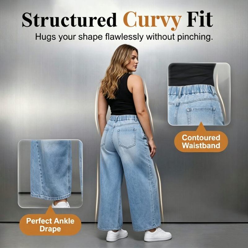 ⏰ 50 % RABATT – Nur für kurze Zeit 👖 50% RABATT! Damen Wide-Leg-Jeans mit Patch-Taschen 🩵 Elastischer Bund, Stretch-Denim & Bequeme Passform für Alltag und Freizeit