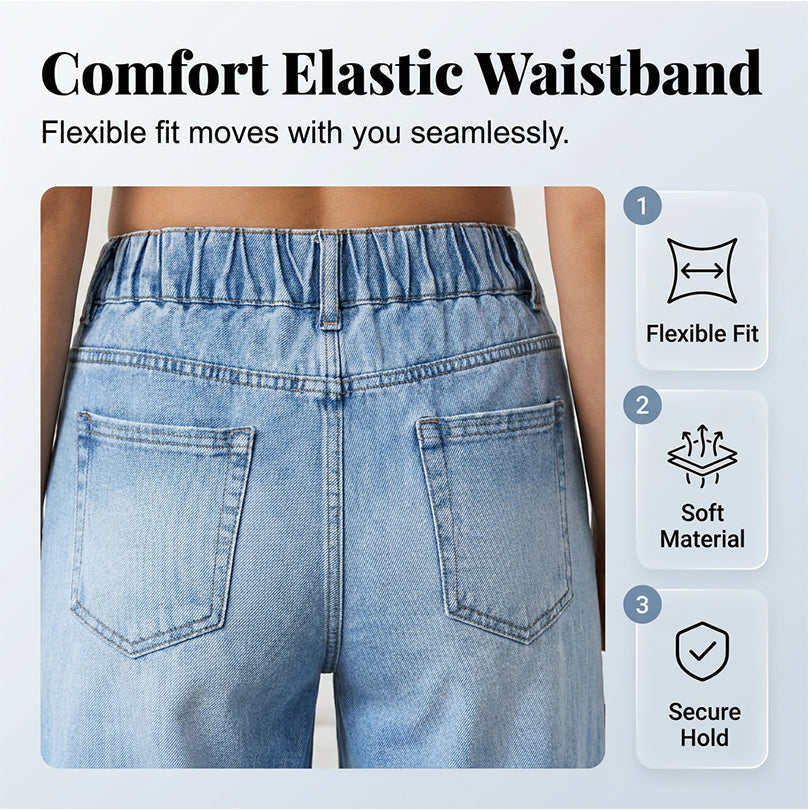⏰ 50 % RABATT – Nur für kurze Zeit 👖 50% RABATT! Damen Wide-Leg-Jeans mit Patch-Taschen 🩵 Elastischer Bund, Stretch-Denim & Bequeme Passform für Alltag und Freizeit